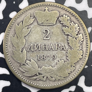 1879 Serbia 2 Dinars Lot#C1341 Silver!