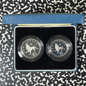 1992 Great Britain 2x 10 Pence Proof Set Lot#B2537 Silver! W/ Box & C.O.A.