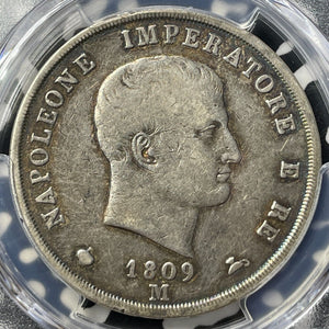 1809-M Italy Kingdom Of Napoleon 5 Lire PCGS VF30 Lot#G8759 Silver!