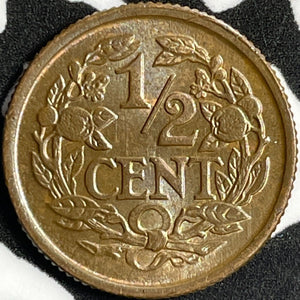 1936 Netherlands 1/2 Cent Half Cent Lot#D8816 High Grade! Beautiful!
