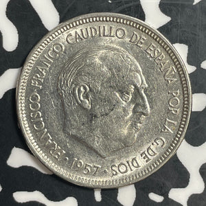 1957(58) Spain 5 Pesetas Lot#T3711 Key Date! High Grade! Beautiful!