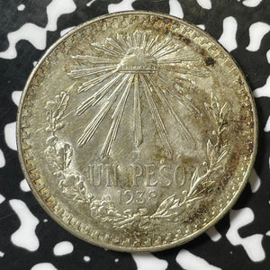 1938 Mexico 1 Peso Lot#E5005 Silver! High Grade! Beautiful!