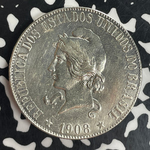 1908 Brazil 2000 Reis Lot#T8183 Large Silver Coin! Cleaned