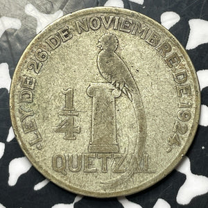 1926 Guatemala 1/4 Quetzal Lot#E8210 Silver!