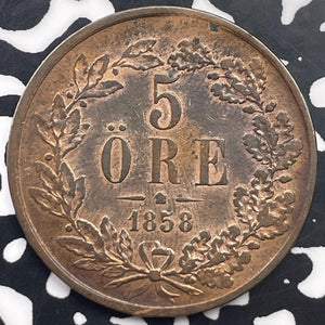 1858 Sweden 5 Ore Lot#C1457 Nice Detail, Old Cleaning