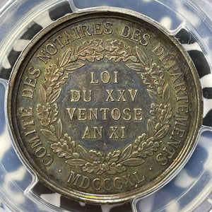 "1840" France Committee Of Notaries Medal PCGS SP58 Lot#G8557 Silver!