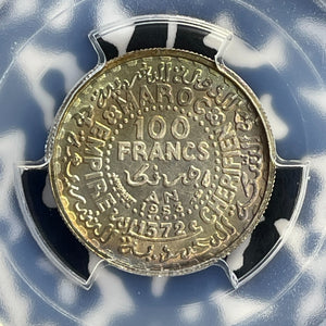 AH 1372 (1953) Morocco 100 Francs PCGS MS66 Lot#G806 Silver! Beautiful Toning!