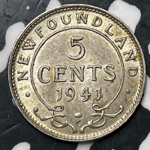 1941-C Newfoundland 5 Cents Lot#E6878 Silver! High Grade! Beautiful!