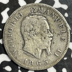 1863-M BN Italy 1 Lira Lot#E4279 Silver!