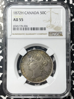 1872-H Canada 50 Cents NGC AU55 Lot#G8853 Silver!