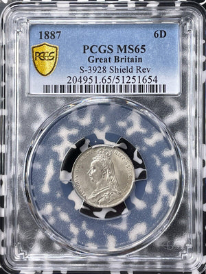 1887 G.B. 6 Pence Sixpence PCGS MS65 Lot#G9396 Silver! Gem BU! S-3928