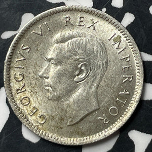 1947 South Africa 6 Pence Sixpence Lot#E7726 Silver! High Grade! Beautiful!