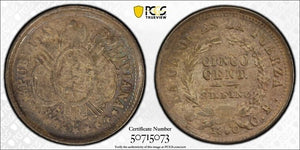 1890-PTS CB Bolivia 5 Centavos PCGS AU58 Lot#G9231 Silver!