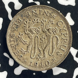 1940 Cyprus 9 Piastres Lot#T8635 Silver!