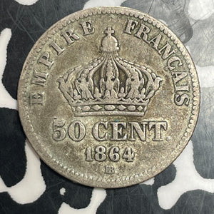 1864-BB France 50 Centimes Lot#T3263 Silver!