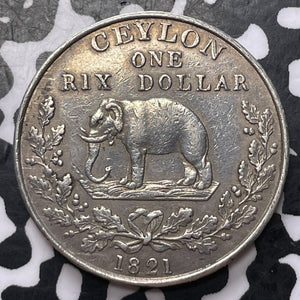 1821 Ceylon 1 Rixdollar Lot#JM9013 Silver! Nice! Scarce! Elephant
