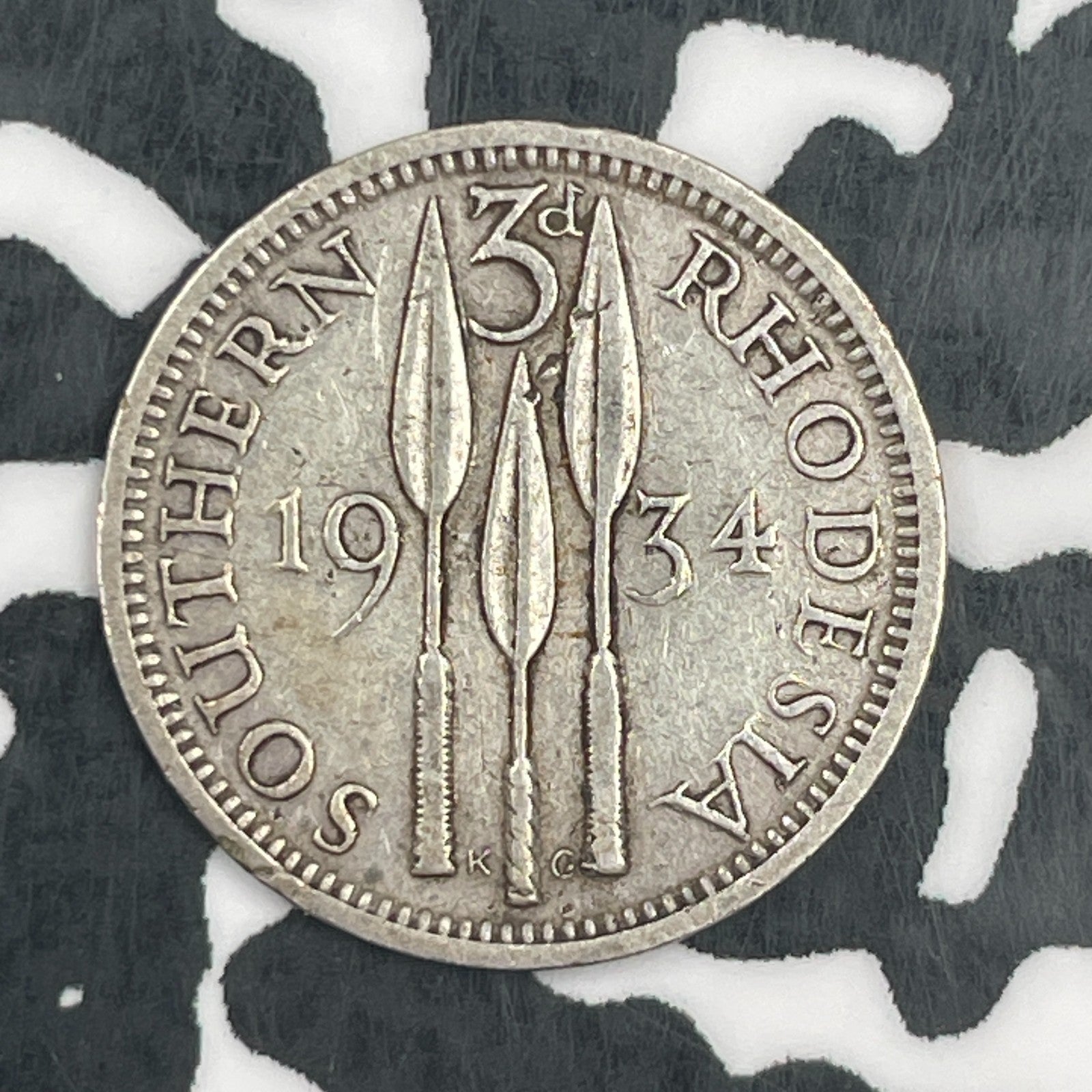 1934 Southern Rhodesia 3 Pence Threepence Lot#F8074 Silver!