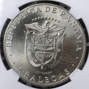 1970-FM Panama Central American Games 5 Balboas NGC MS67 Lot#G6980 Silver!