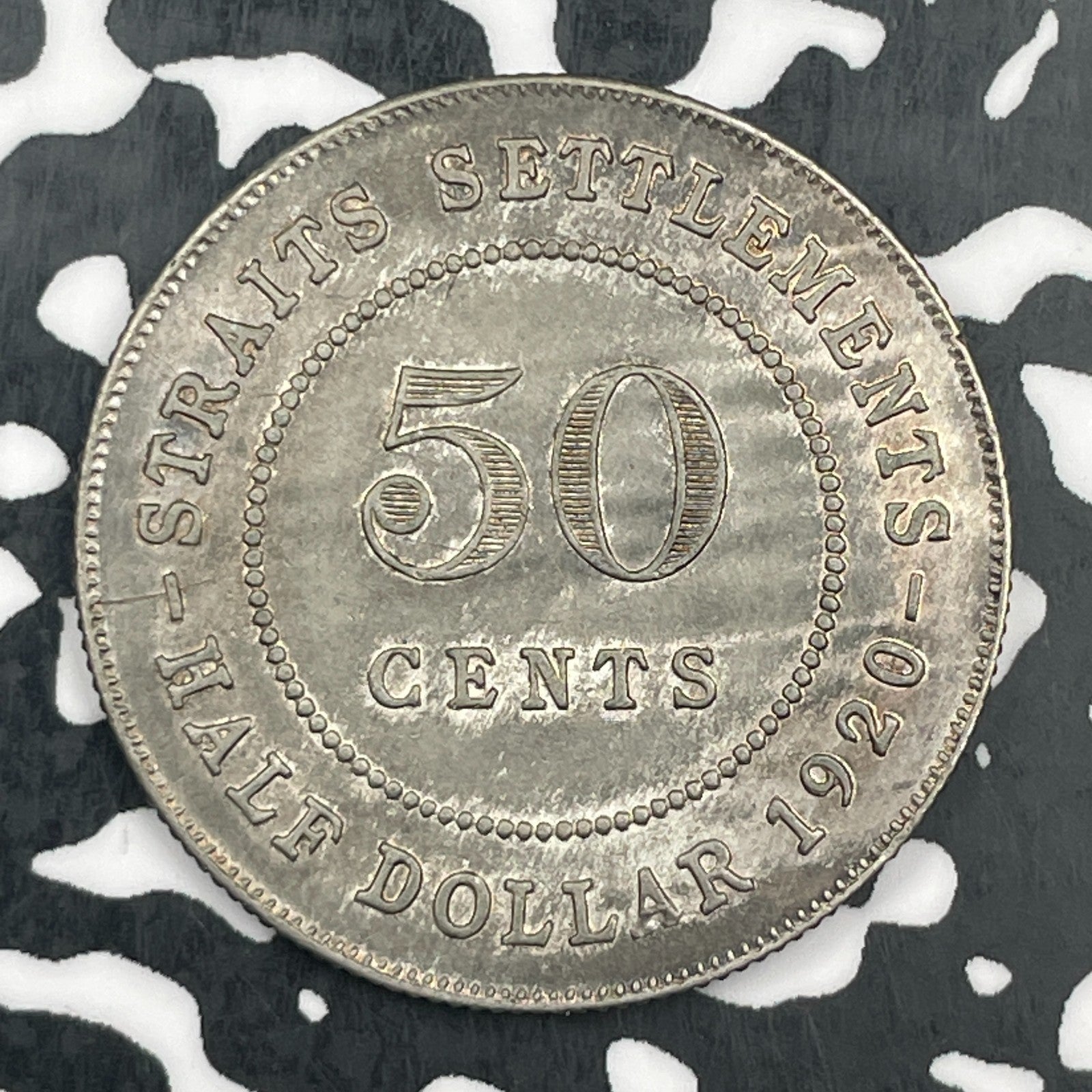 1920 Straits Settlements 50 Cents Lot#F8908 Silver! Old Cleaning
