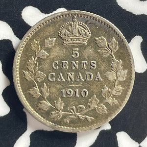 1910 Canada 5 Cents Lot#T7880 Silver! Round Leaves