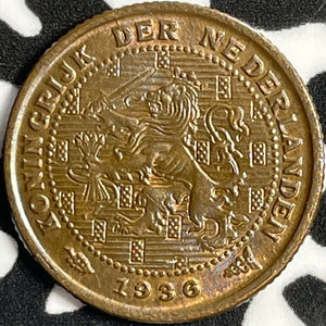 1936 Netherlands 1/2 Cent Half Cent Lot#D8816 High Grade! Beautiful!