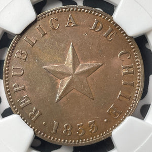 1853 Chile 1 Centavo NGC AU58BN Lot#G8814