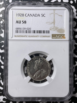 1928 Canada 5 Cents NGC AU58 Lot#G8058