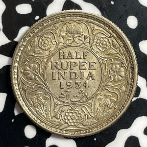 1934 India 1/2 Rupee Half Rupee Lot#T1125 Silver! Nice!