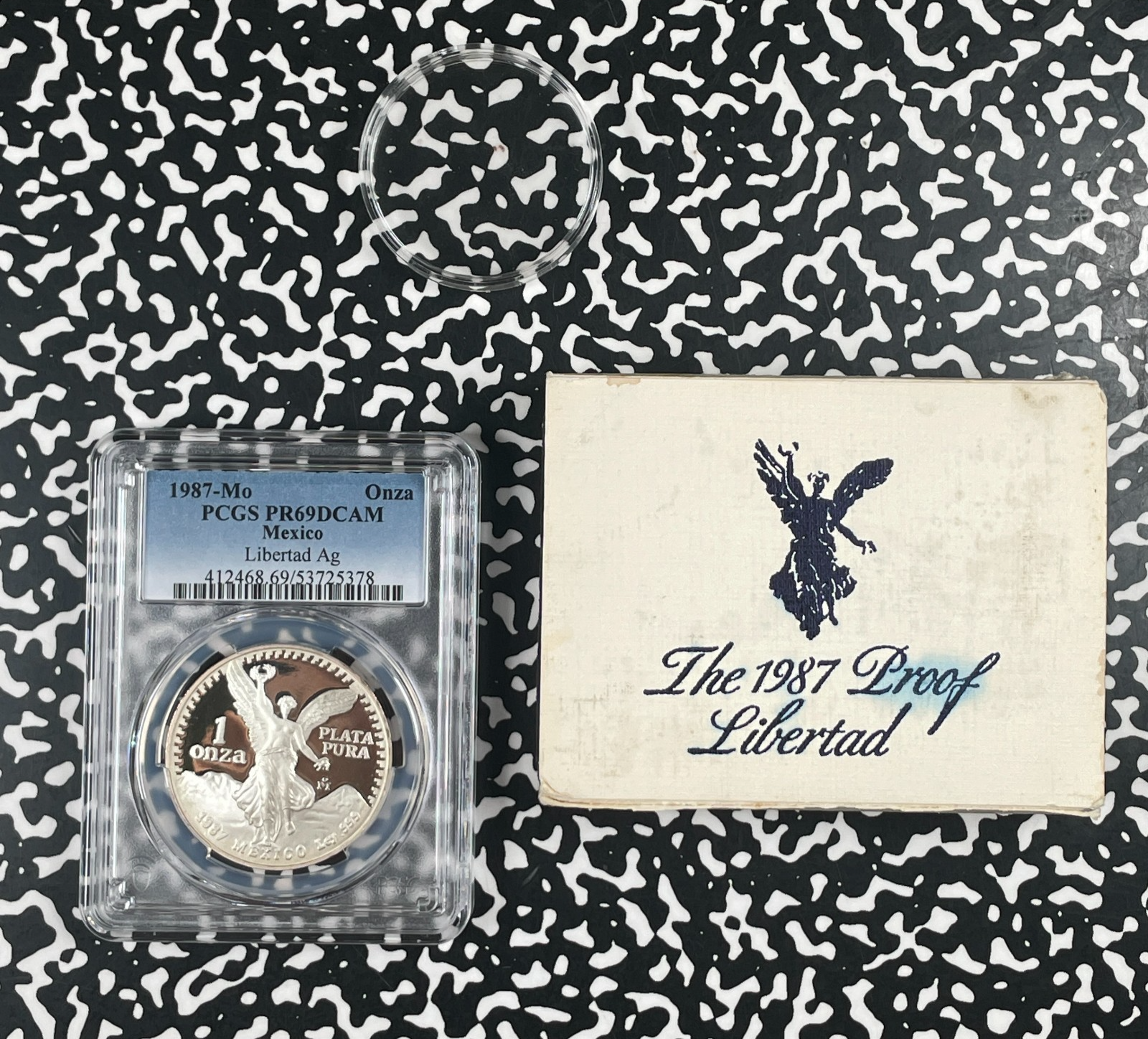 1987-Mo Mexico 1 Onza Libertad PCGS PR69 DCAM Lot#B3485 Silver! Proof! With Case
