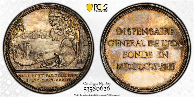 "1818" France Lyon General Dispensary Medal PCGS MS63 Lot#G2273 Silver!