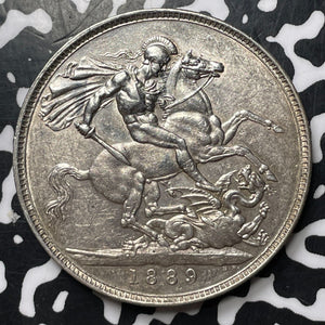 1889 Great Britain Victoria 1 Crown Lot#JM8714 Silver! Nice Detail, Old Cleaning