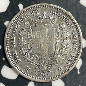 1860 F/M Italy Sardinia 50 Centesimi Lot#T3671 Silver! Scarce!