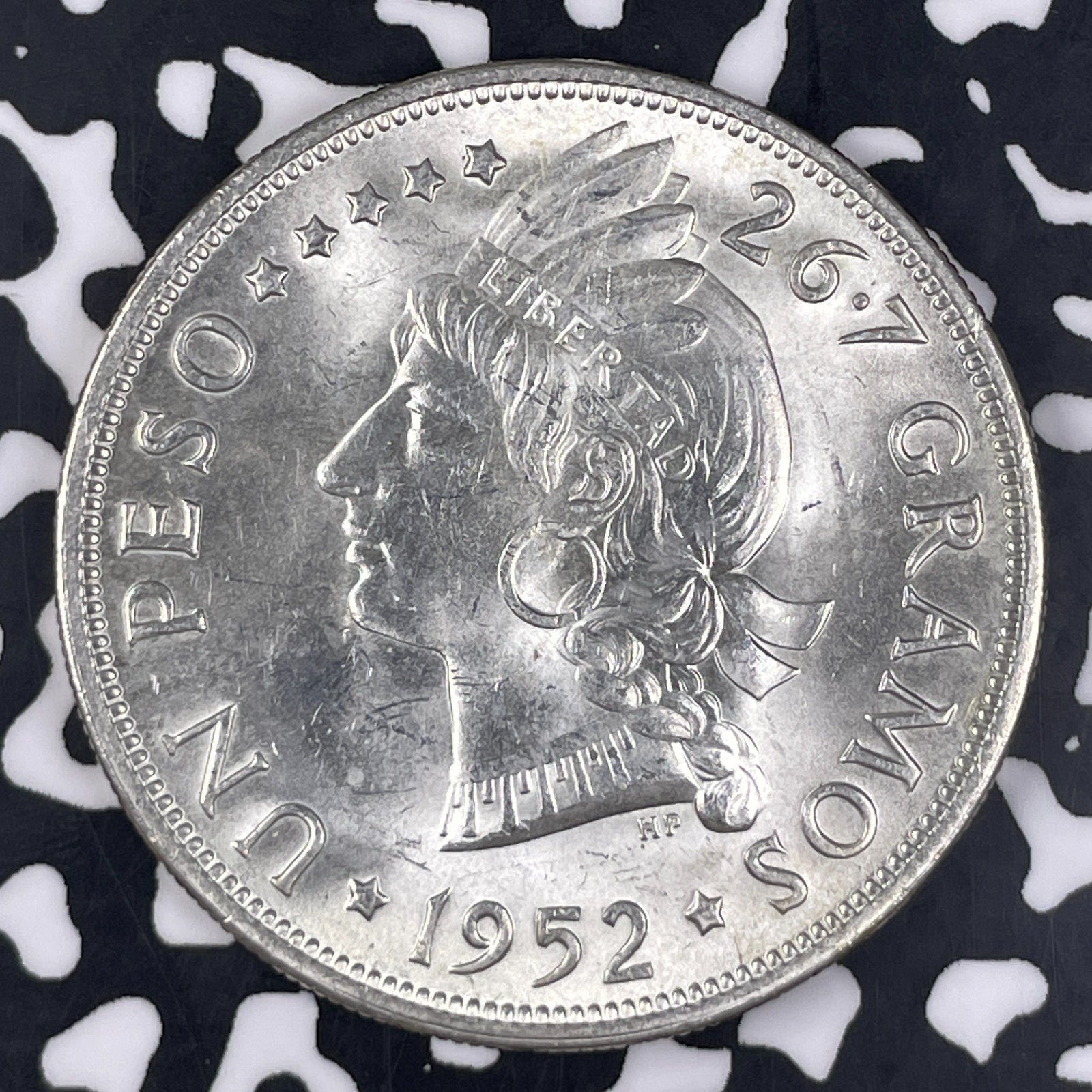 1952 Dominican Republic 1 Peso Lot#JM1004 Silver! High Grade! Beautiful!