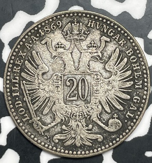 1869-A Austria 20 Kreuzer Lot#T9898 Silver!