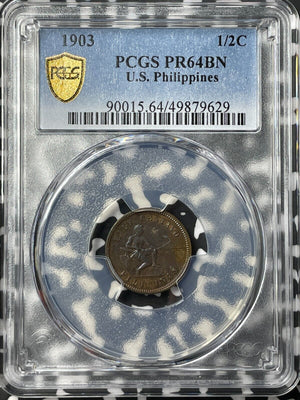 1903 U.S. Philippines 1/2 Half Centavo PCGS PR64BN Lot#G8328 Proof! Choice UNC!