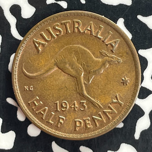 1943 Australia 1/2 Penny Half Penny Lot#T7539