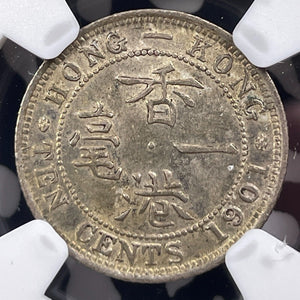 1901 Hong Kong 10 Cents NGC MS62 Lot#G9110 Silver! Nice UNC!