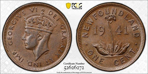 1941-C Newfoundland Small Cent PCGS AU58 Lot#G1000