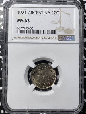 1921 Argentina 10 Centavos NGC MS63 Lot#G7083 Choice UNC!