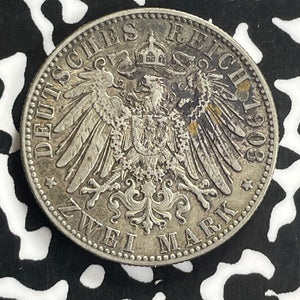 1903-E Germany Saxony 2 Mark Lot#C0157 Silver!