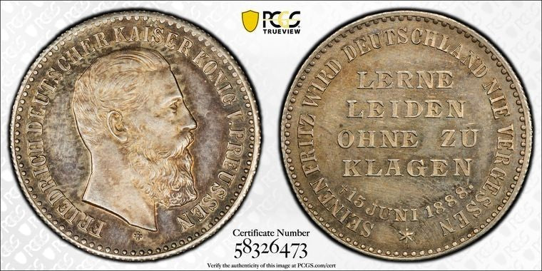 1888 Germany Prussia Friedrich III Death Medal PCGS MS63 Lot#G3932 Silver!