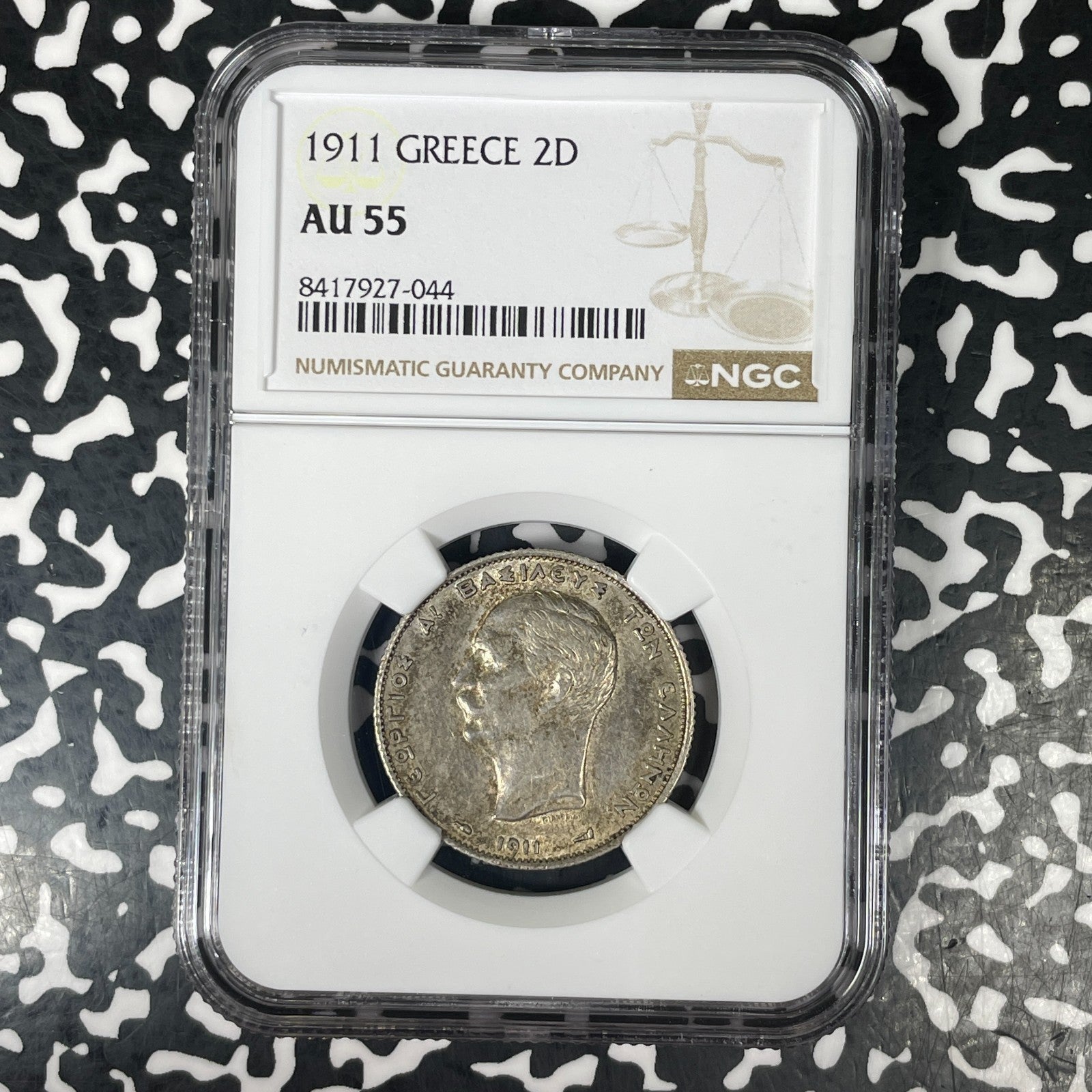 1911 Greece 2 Drachmai NGC AU55 Lot#G1556 Silver!