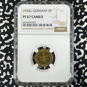 1950-G West Germany 5 Pfennig NGC PR67 Cameo Lot#G9937 Proof! 1,800 Minted
