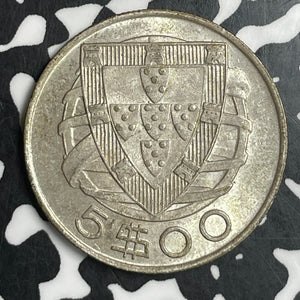 1951 Portugal 5 Escudos Lot#T6713 Silver! High Grade! Beautiful!