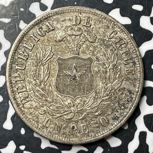 1876-So Chile 1 Peso Lot#JM8671 Large Silver! Nice!