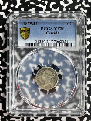 1875-H Canada 10 Cents PCGS VF20  Lot#G882 Silver! Key Date!
