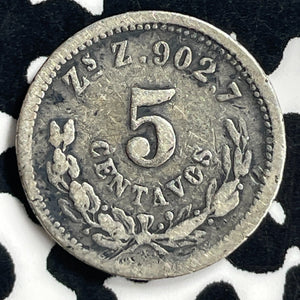 1896-Zs Z Mexico 5 Centavos Lot#T6974 Silver!