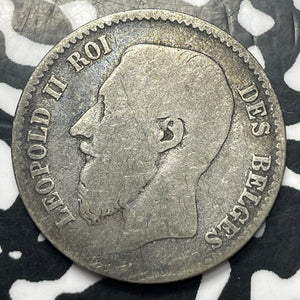 1866 Belgium 1 Franc Lot#E8324 Silver!