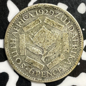 1929 South Africa 6 Pence Sixpence Lot#E3909 Silver!