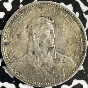 1923 Switzerland 5 Francs Lot#D9583 Large Silver Coin! Rim Nick